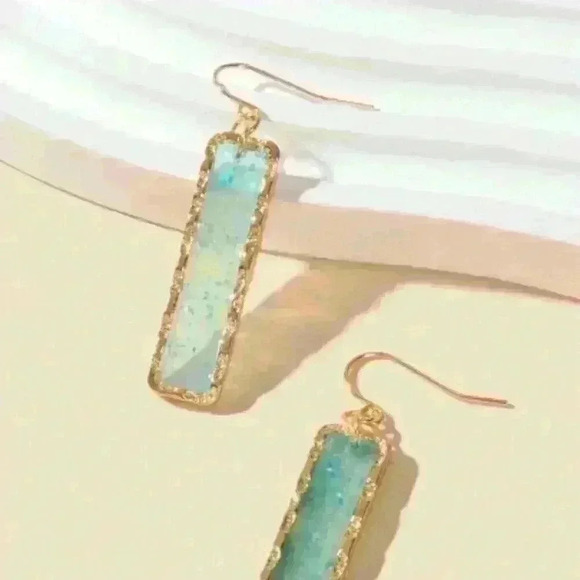 18K Gold Filled Aqua Blue Crystal Drop Earrings - Picture 5 of 7